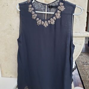 Zara Navy Sheer Sleeveless Blouse